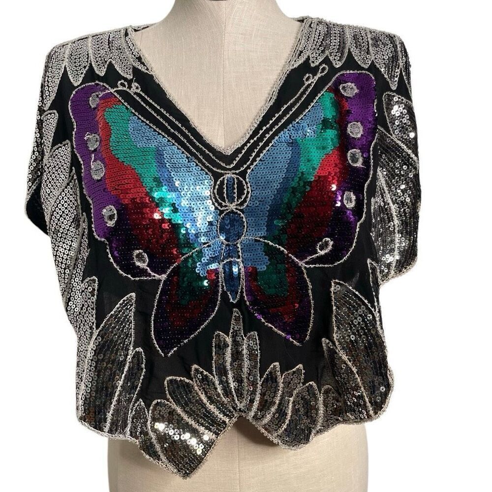 Forever 21 Womens Butterfly Sequin Capulet S Jeweltone Speakeasy Night Out